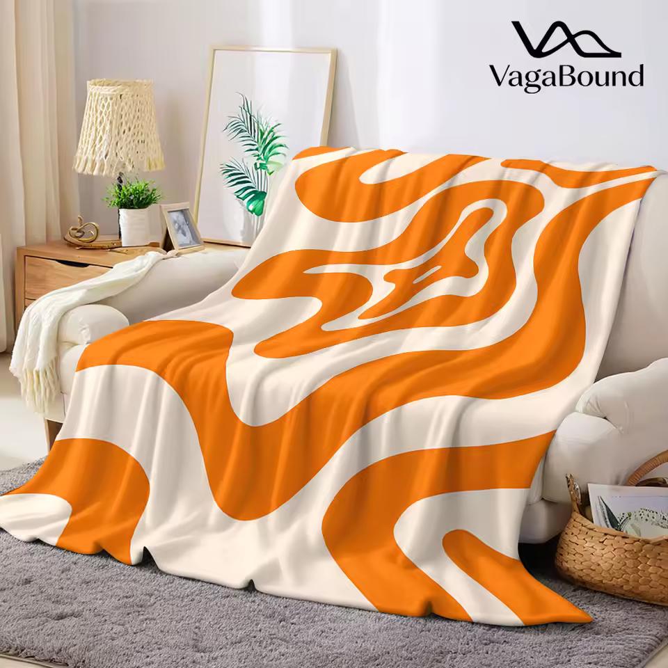 Orange Wave Flannel Blanket Warm Soft Halloween Christmas Decorative Couch Warm Cozy All-Season Gift