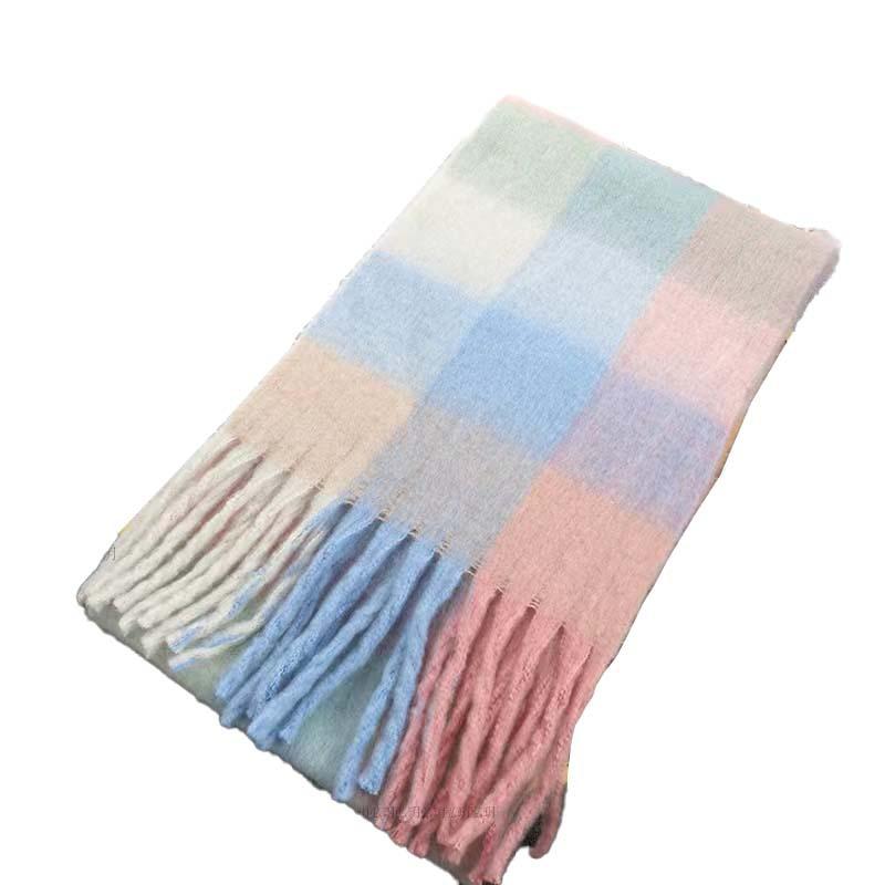 Autumn and winter new style warm pull hair color grid scarf fashionable versatile outer