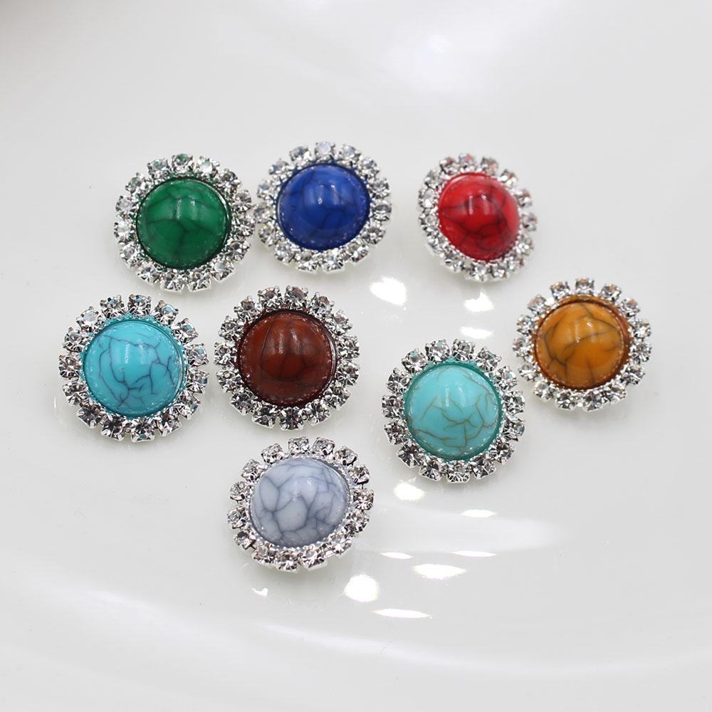 Hot selling 10 pieces of 18MM round turquoise crystal buckle foot button DIY hand sewn clothing invitation letter decoration acc