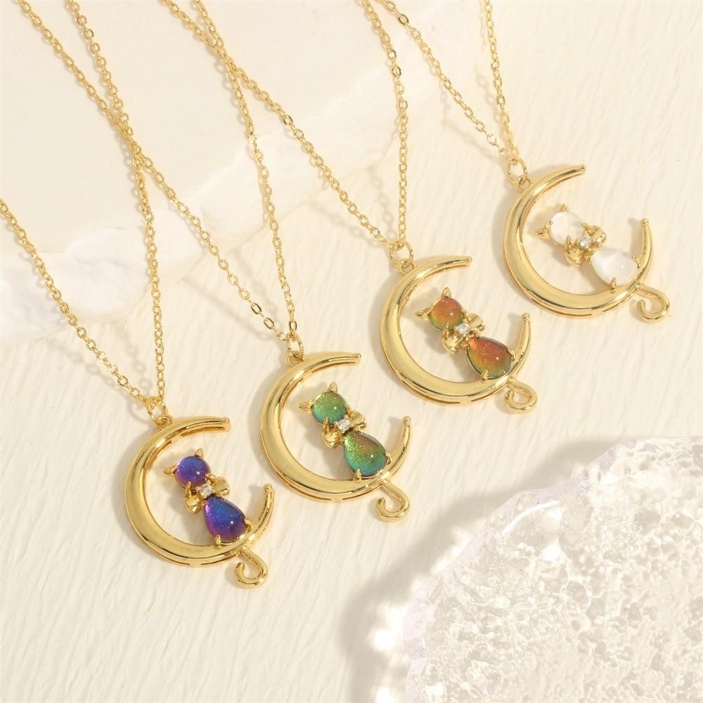 Crystal Crescent Moon Necklace Copper Gold Plated Link Chain Neck Chain Clothes Accessories