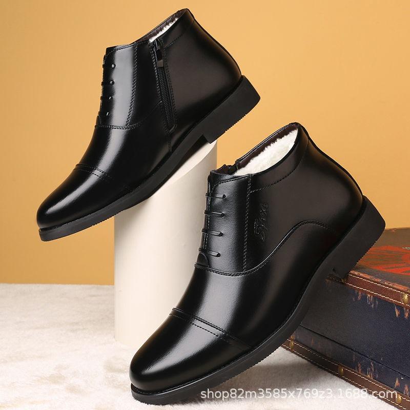 Winter Leather Real Fur Wool Shoes Velvet Men's Cotton Shoes Casual Soft Leather Non-slip Men's Shoes Leather Shoes