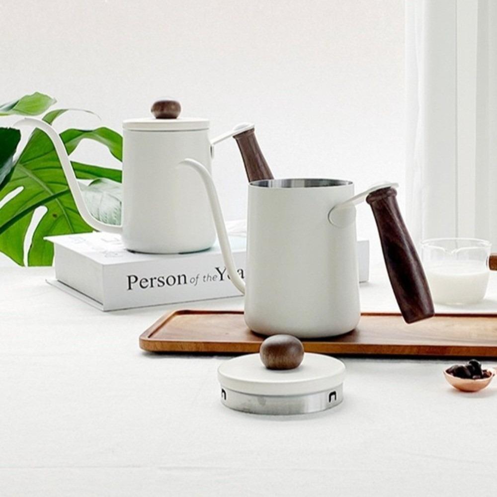 304 Stainless Steel Hand Brewed Coffee Pot Solid Wood Handle 600ml Capacity Gooseneck Spout Kettle Long Spout Thin Mouth