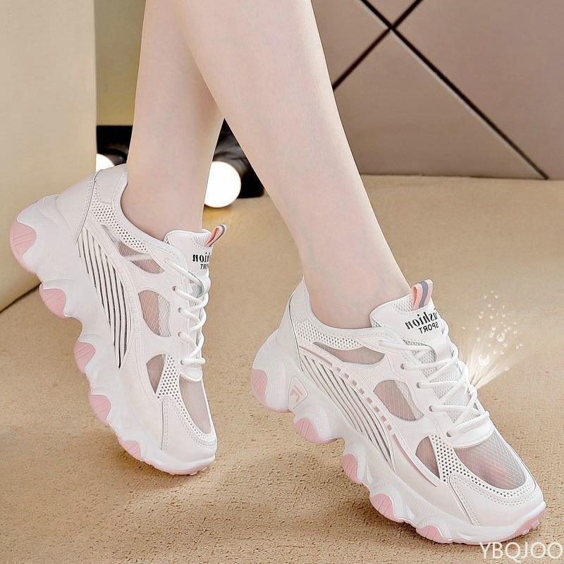 2025 Summer Mesh Shoes Fashion Height Increasing White Shoe Casual Breathable Sneakers Trendy Women Vulcanized Shoes Mujer