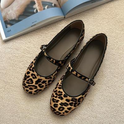 Schaffellversion~ Superweiche Sohle Leder Leopardenmuster Mary Jane Schuhe Damen Einzelschuhe Ballerina Schuhe Ein-Wort Schnallenriemen Damenschuhe