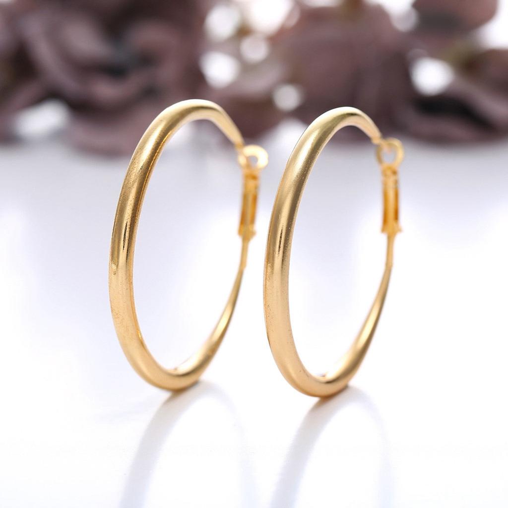 Fashion Earrings 0mm Thick Tube Big Gold Alloy Round Circle Hoop Earrings