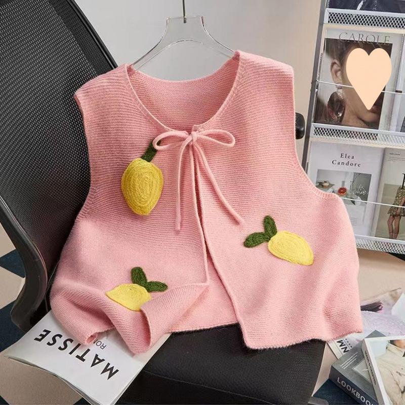 

Весенне-осенний женский вязаный жилет в милом и милом стиле, повседневный жилет, женская одежда 3XL розовый