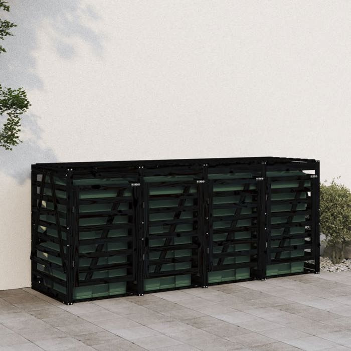 VidaXL Abri pour Poubelle Quadruple sur Roulettes, Cache-poubelle avec Porte et Couvercle, Hangar à Poubelles avec Rangement 3157701
