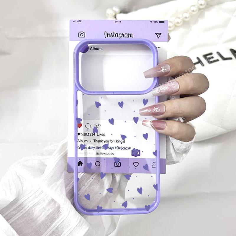 Fashion Pink Purple Love Heart Phone Case For iPhone 17 Pro Max 16 15 13 14 12Mini 11 Pro XS XR 8Plus Cute Clear Hard Cover Capa