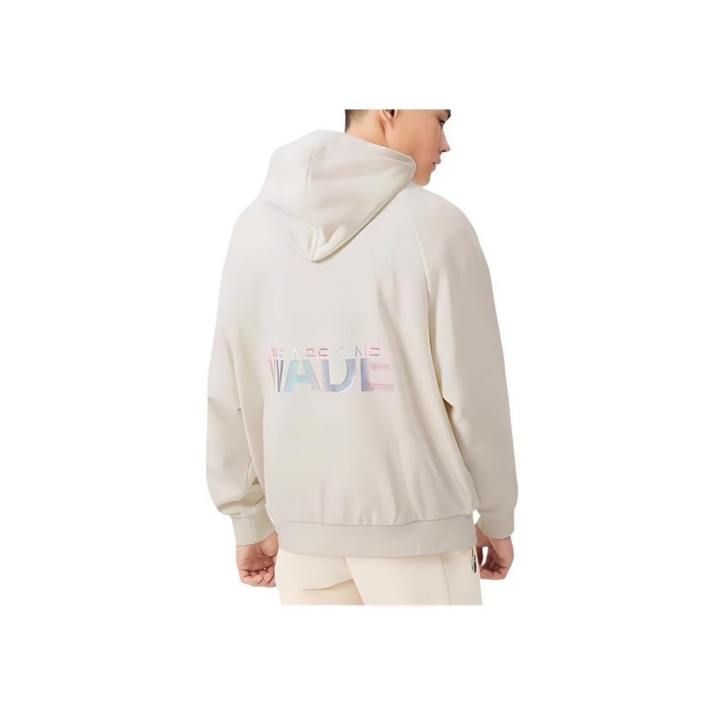 Li-Ning Wade Series Alphabet Pattern Plus Velvet Loose Pullover Hoodie Winter Unisex Tops White AWDS115-6