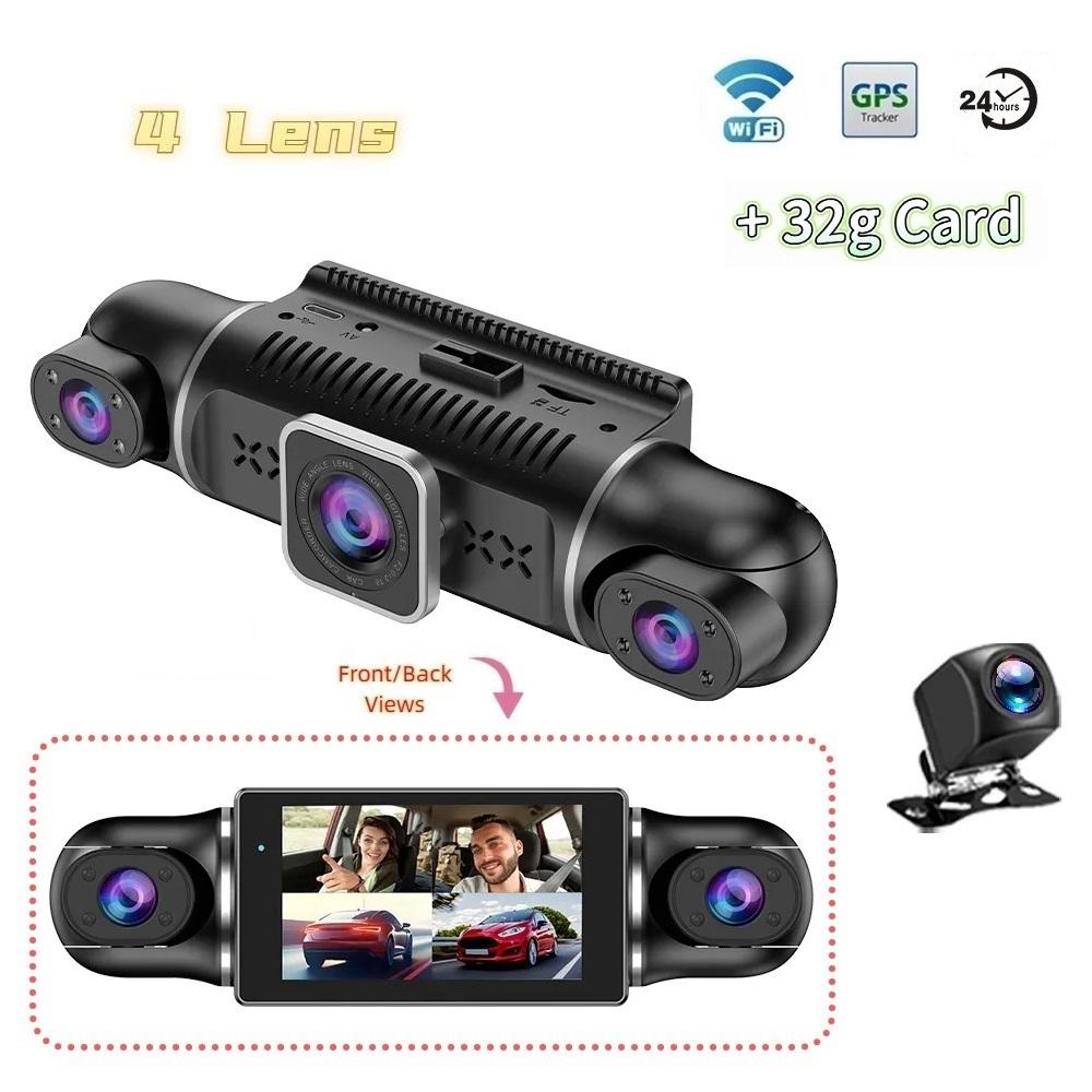 Four Lens Driving Recorder, 4 Recording 4 Screen Display, 1080P Night Vision, GPS, Loop Recording, WiFi Connection Camera