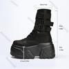 Fashion Punk Style Thick Bottom Women's Boots Belt Buckle Round Toe Height Increasing Lace-Up Fashion Women Shoes High Heels Short Botas
