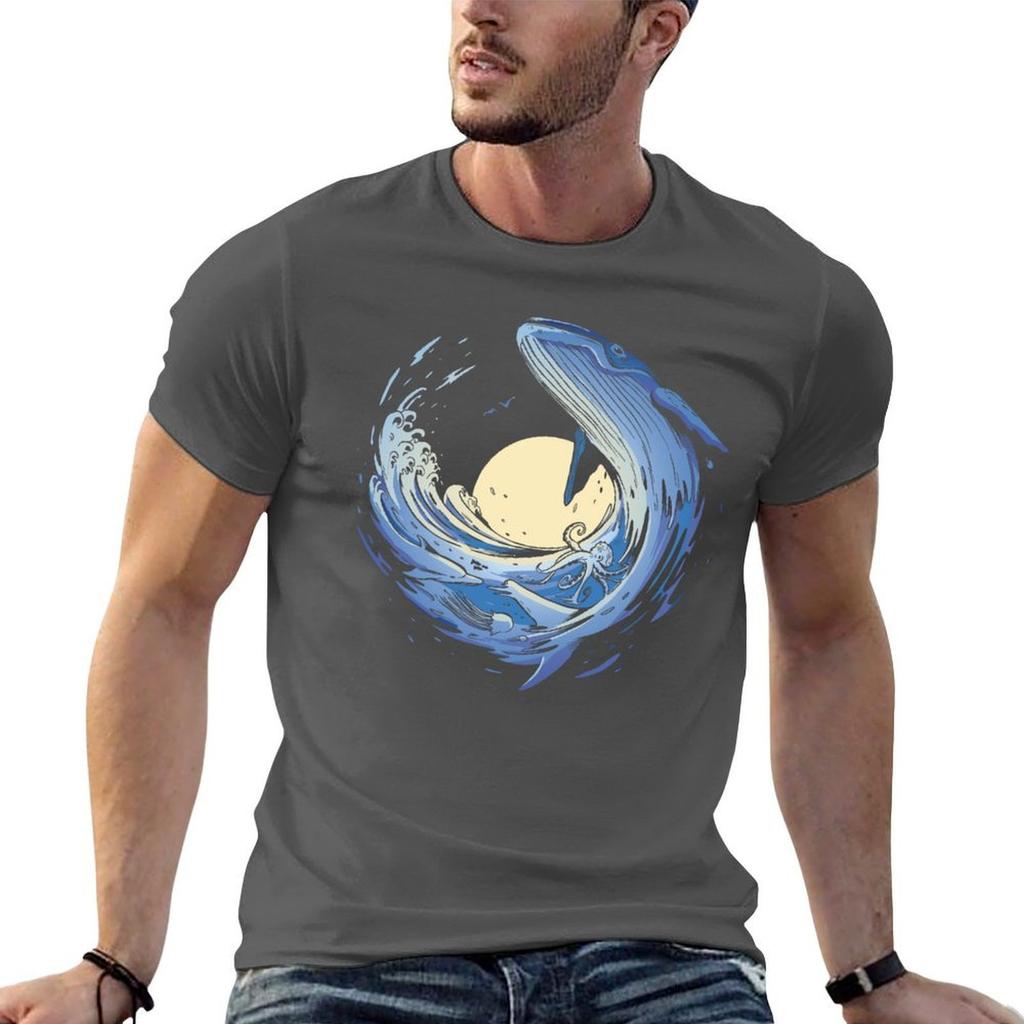 Ocean wave whale Ocean Animals Swimming Beautiful TShirt Plus Size Short Sleeve TShirt