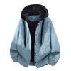 Men's Retro Faux Two-Piece PU Leather Motorcycle Jacket, American Street Style, Hooded Korean Design