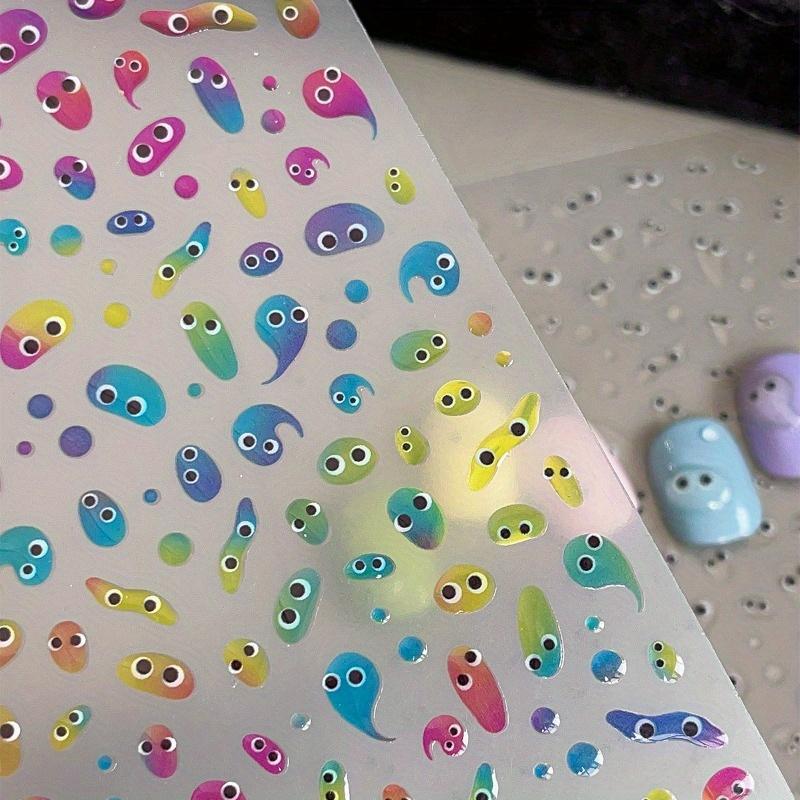 1pc Reusable Jelly Cartoon Eye Nail Stickers Self-Adhesive Colorful Monster & Fantasy Theme, Plastic Material for DIY Nail Art, Creative Nail Stickers