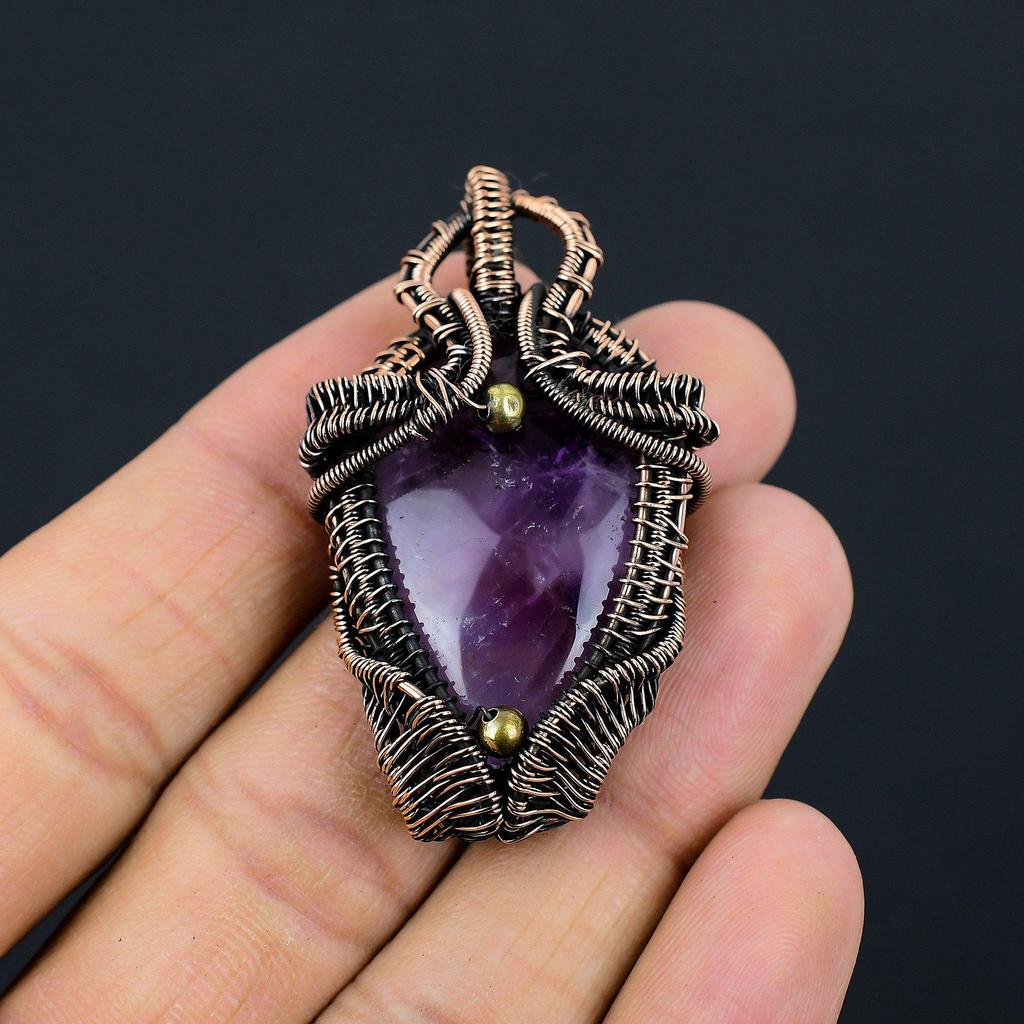 Beautiful Amethyst Gemstone Copper Wire Wrap Handmade Pendant Jewelry For Gift