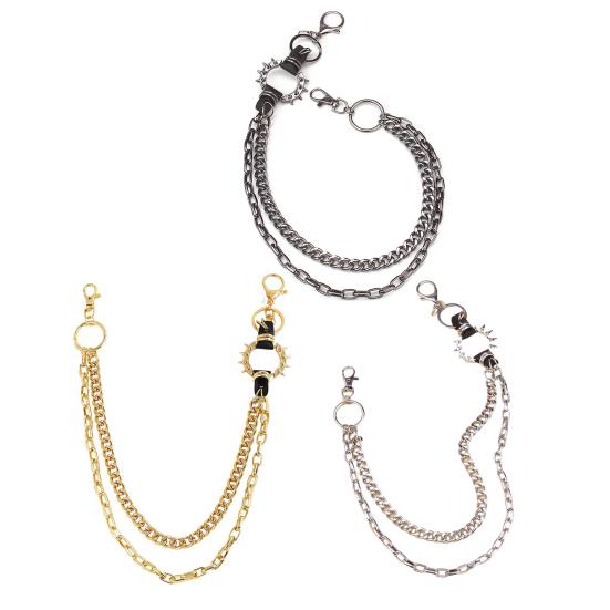 Trouser Chain Double Layer Metal Alloy Pants Chain with Spiked Ring Snap-On Lobster Clasp Punk Hip-Hop Style Pants Accessory
