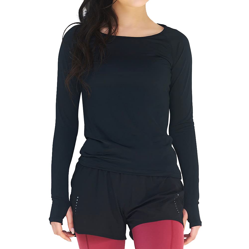 

Спортивное нижнее белье YOGA от glamore Круглый вырез Длинный рукав с отверстиями для больших пальцев Защита от УФ-лучей Влагоотводящее Быстросохнущее Эластичное L Черный FT0273 [Гламур] чёрный