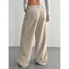 VEZFAA Pantalones y capris de cintura alta con estampado de color sólido informal a la moda para mujer