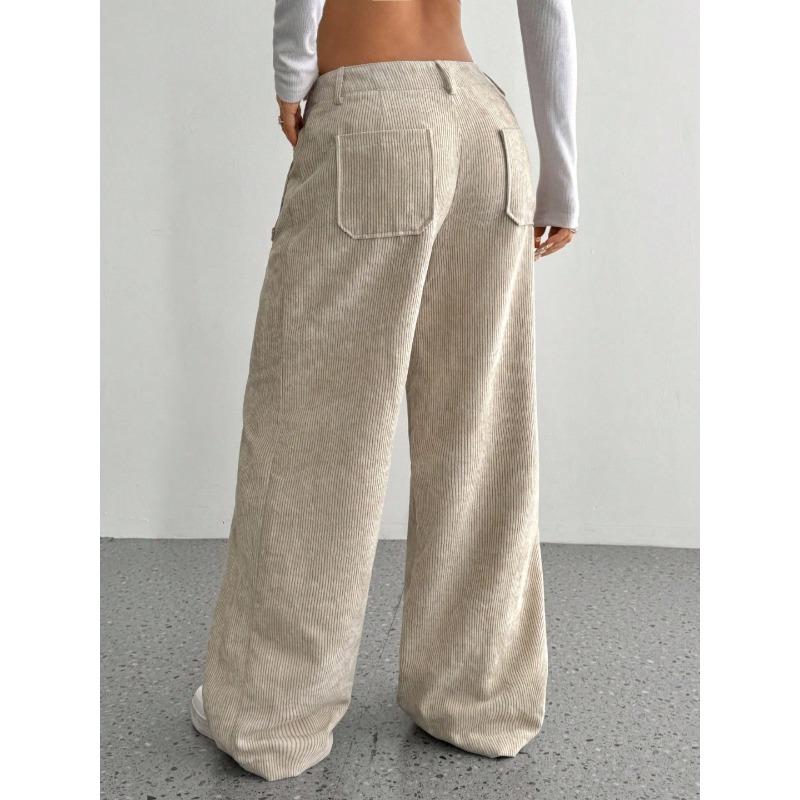 VEZFAA Pantalones y capris de cintura alta con estampado de color sólido informal a la moda para mujer