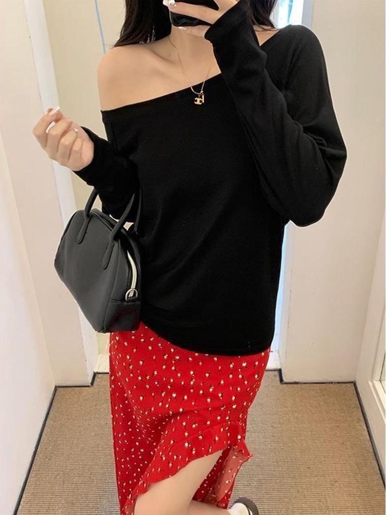 One-Shoulder Long-Sleeve Women's T-Shirt - Pure Desire, Spring/Summer/Fall 2026, Loose Fit Base Layer