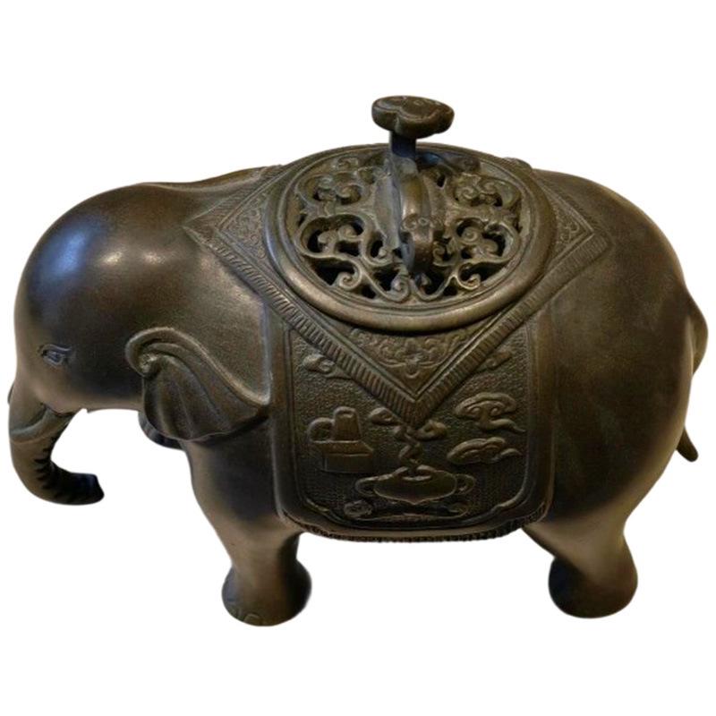 Auspicious Elephant Pure Brass Incense Burner for Home Worship, Tea Ceremony, and Sandalwood Coil.