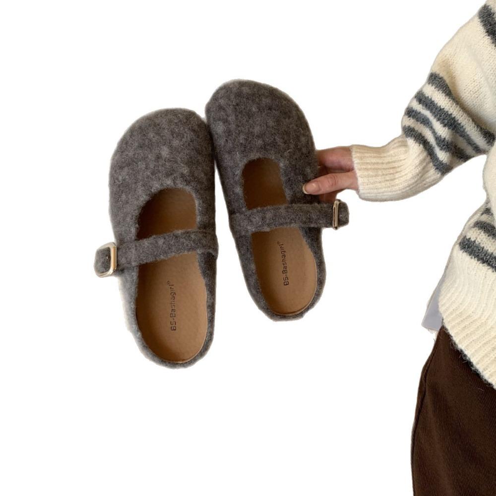 Fashion Women Lambswool Slippers Winter Sheep Fur Shoes Ladies Flat Cotton Slides Home Pantuflas Daily Slip on Furry Mules