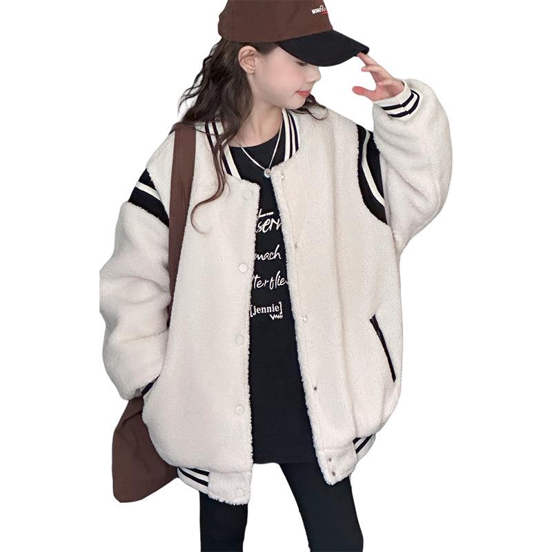 Girls' Quilted Thick Jacket - Korean Style Baseball Uniform for Autumn/Winter 2025