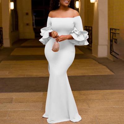 Robe longue à col en V et manches lotus pour femme