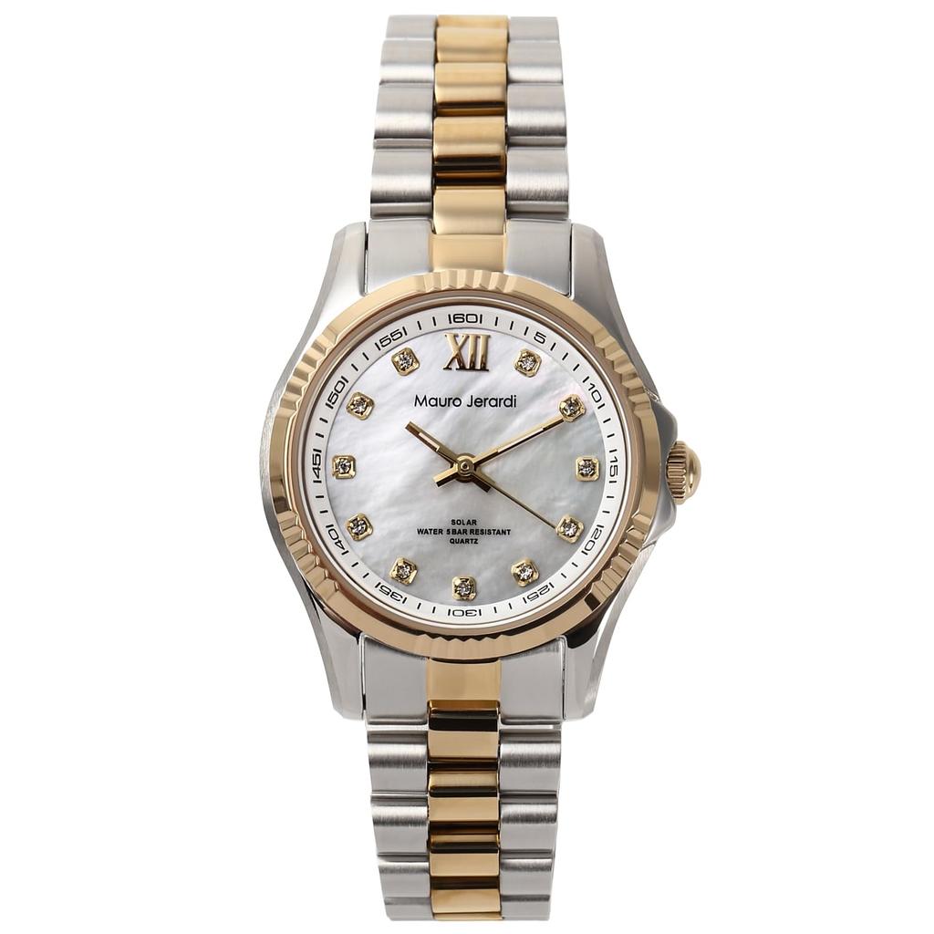 Mauro Geraldi Solar All Stainless 5 ATM Water MJ038 Watch, Steel, Resistant, Zirconia, Women's, (MJ038-4/White)