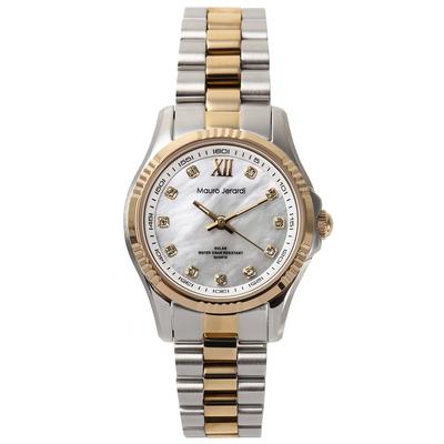 Orologio Mauro Geraldi Solare Tutto Acciaio 5 ATM Impermeabile Bianco MJ038, Acciaio, Resistente, Zirconia, Madreperla, (MJ038-4/Bianco)