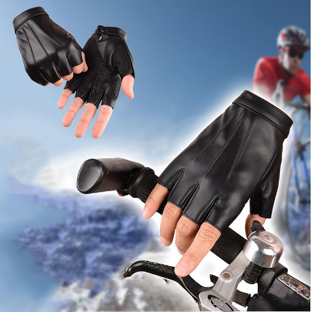 Winter Furry Half Finger Driving Pu Leather Gloves,Outdoor Sports With Anti-Slip Layer Gloves For Men Women Motorcycle