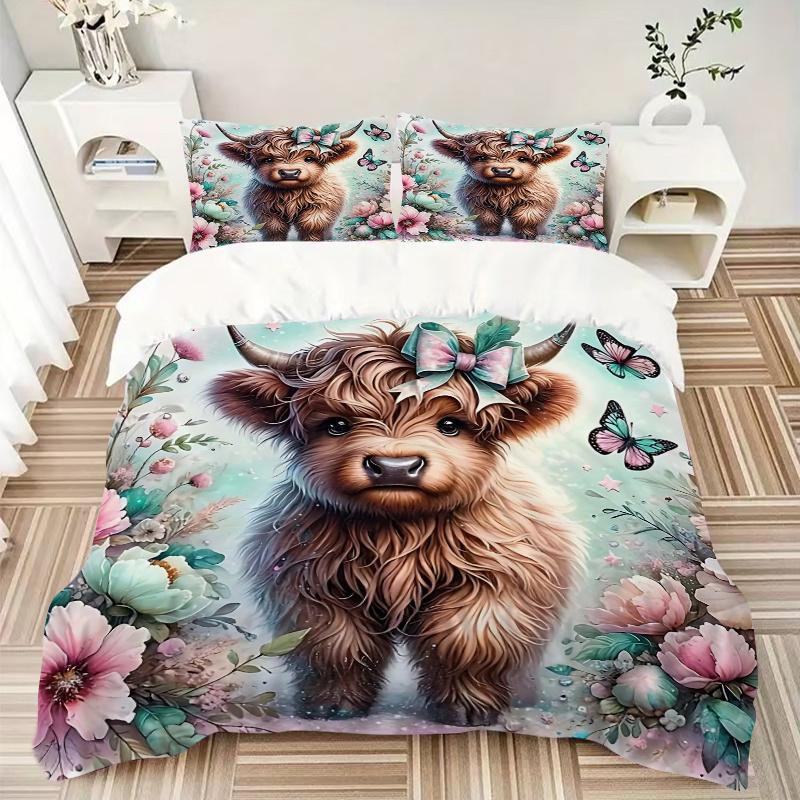 3pcs Enchanted Highland Calf Quilt Cover Set (1 Quilt Cover + 2 Pillowcases Without Pillow Core)