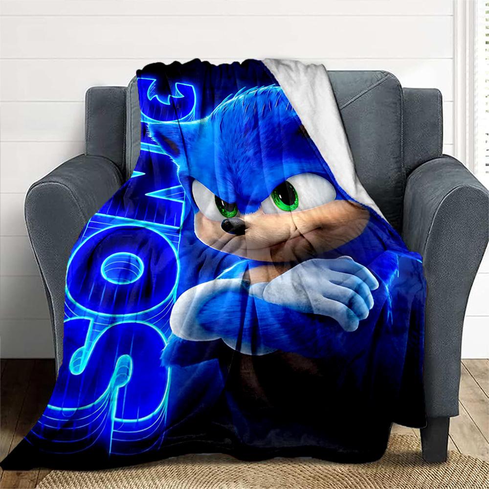 1PC Sonic Poster Outdoor Flannel Throw Blanket - HD Printed Lightweight Soft Warm All-Season Blanket for Sofa, Bed, Travel - Machine Washable