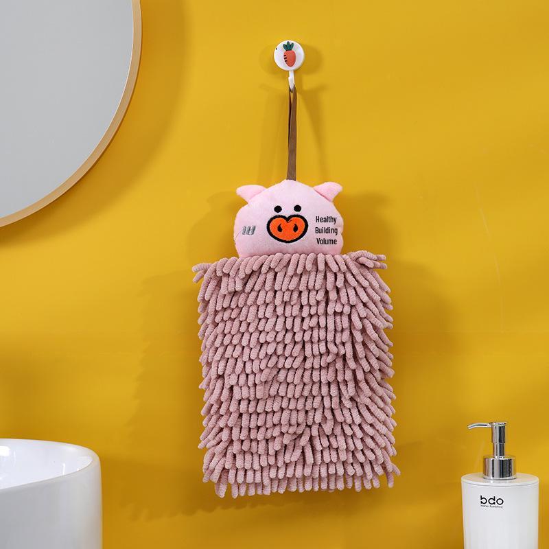 Chenille Cartoon Quick-Dry Hangable Hand Towel for Kitchen & Bathroom