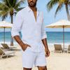 Men Long Sleeve Shirt Turndown Collar Button-Down Shirt Loose Fit Solid Color Shirt for Summer Beach Vacation Travel