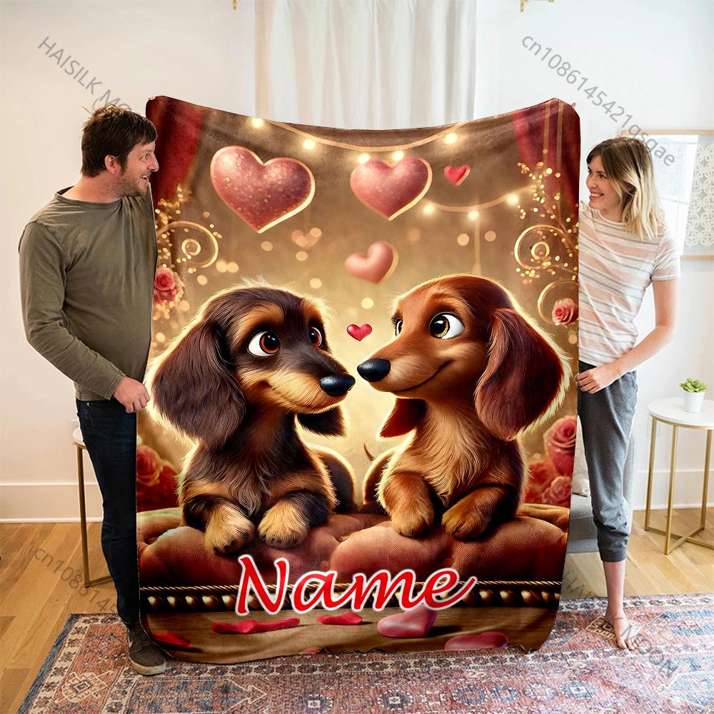 Personalized Custom Name Cartoon Blanket Puppy Love Print Warm Comfortable Blanket for Adults and Kids Luxury for Gifts 75X95CM