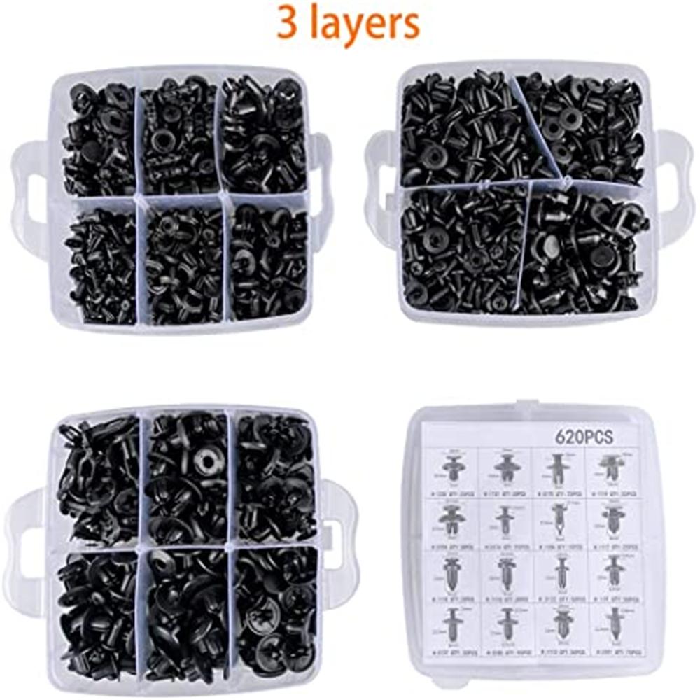 620Pcs Car Buckle Fasteners Buckle Boxed Hybrid Car Fasteners Door Trim Bumper Repair Kit Fasteners Expansion Screw Caps For Car