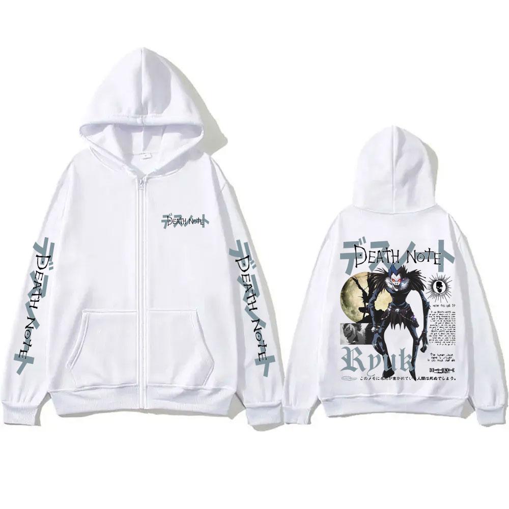 Anime Death Note Ryuk Graphic Zipper Hoodie Men Women Casual Vintage Oversized Zip Up Jacket Man Fleece Cotton Zip Up Sweatshirt