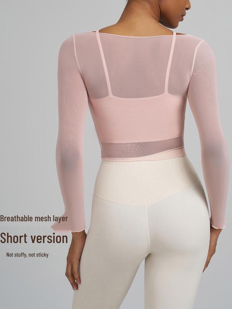 Joomon Mesh Yoga Set: Two-Piece Long Sleeve Quick-Dry Camisole with Integrated Cup Sports Bra