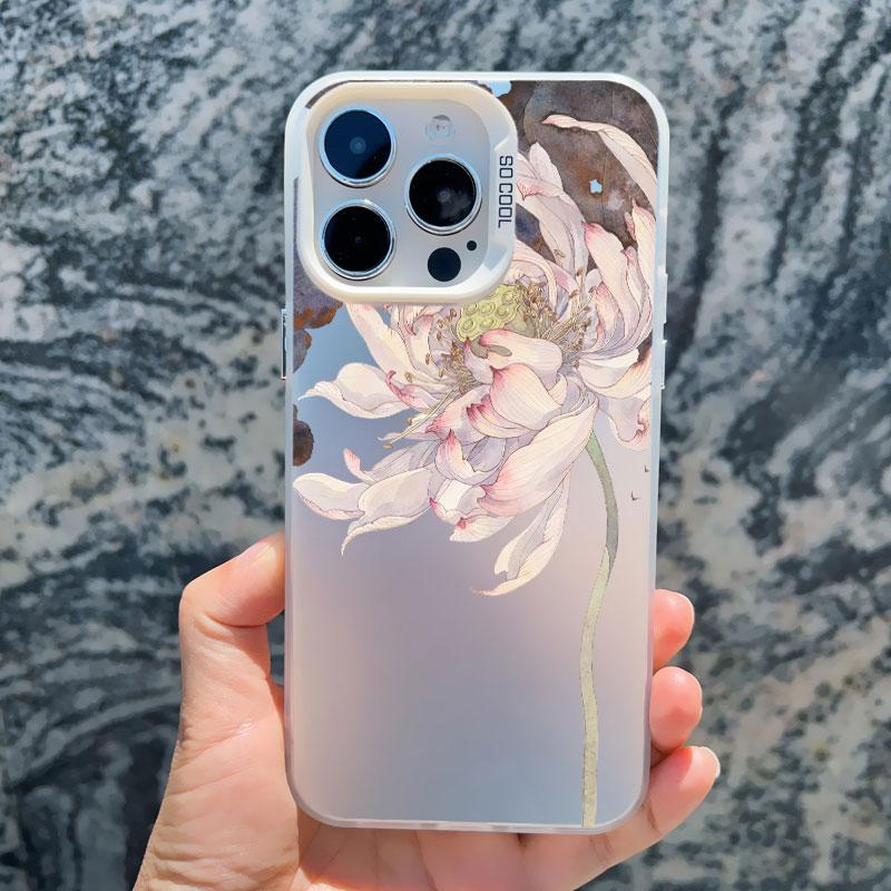 Vintage Elegant Pink Peony Flower Phone Case for Iphone 16 15 11 12 14 Pro Max 13 Mini Pro Max 15 14 Plus Shockproof Laser Cover