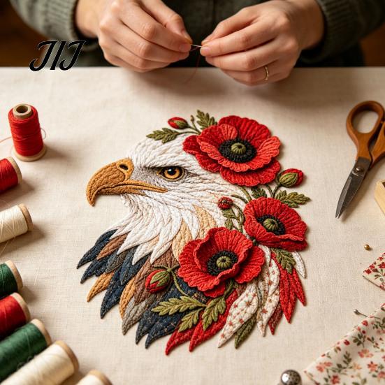 Eagle Themed Home Ornament Patchwork DIY Kit, Christmas Fabric Art Halloween Sewing Kit Patriotic Craft for Handmade Wall Decor Relaxing Crafting