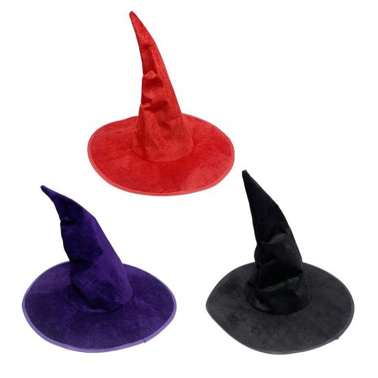 Velvet Witch Hat Sharp Corner Design Iron Wire Brim Role-Playing Themed Party Hat Halloween Costume Accessories