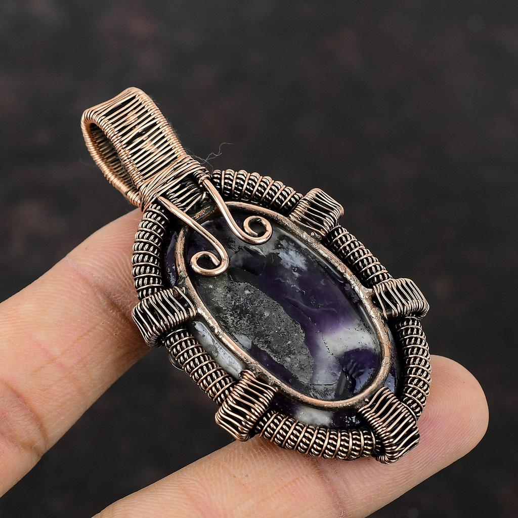 Chevron Amethyst Pendant Copper Wire Wrapped Jewelry Handmade Gemstone Pendant Copper Designer Pendant Chevron Amethyst Jewelry Gift For Her