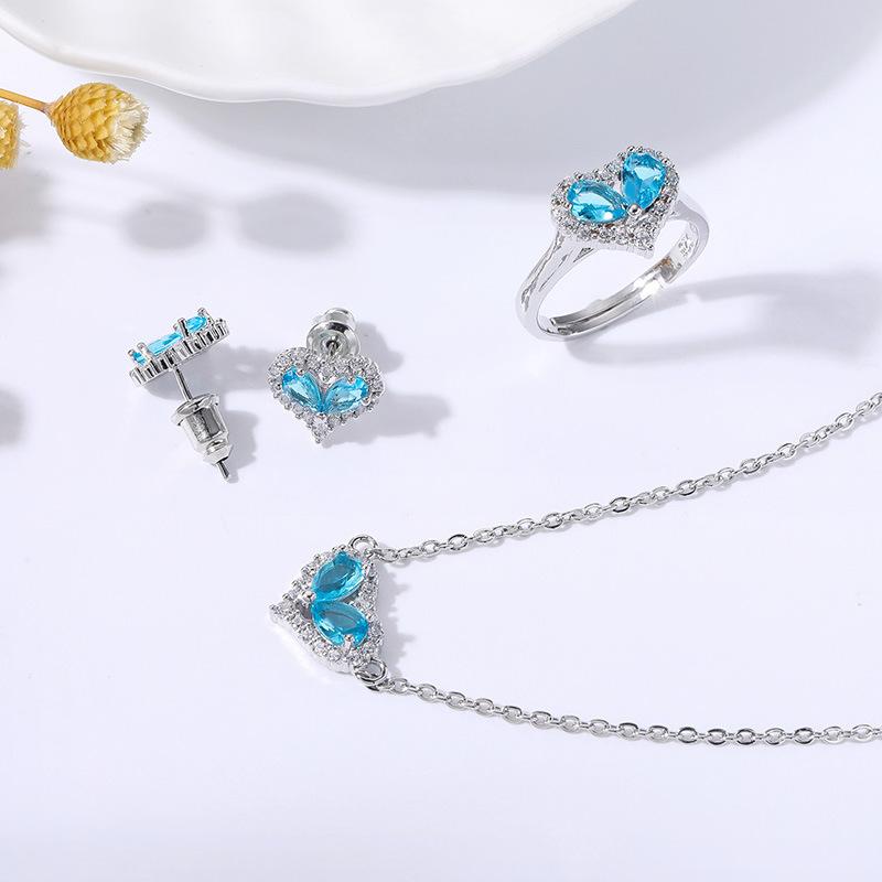 Love Colored Treasure Ring Women'S Jewelry Set, Heart Necklace Earrings Jewelry Set Multi-Color Optional