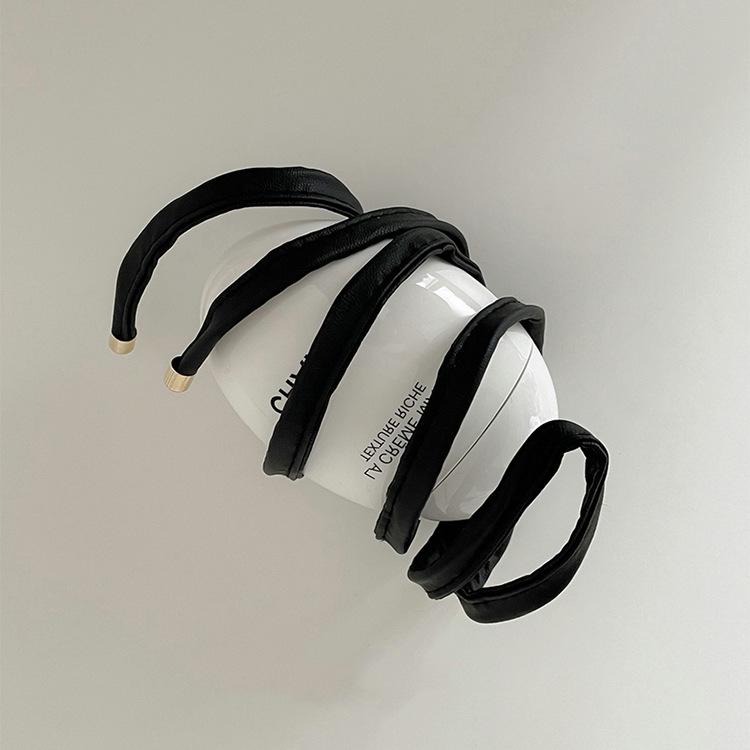 Japanese Style PU Leather Hair Tie Scrunchie with Shapeable Ribbon, Available In Three Colors