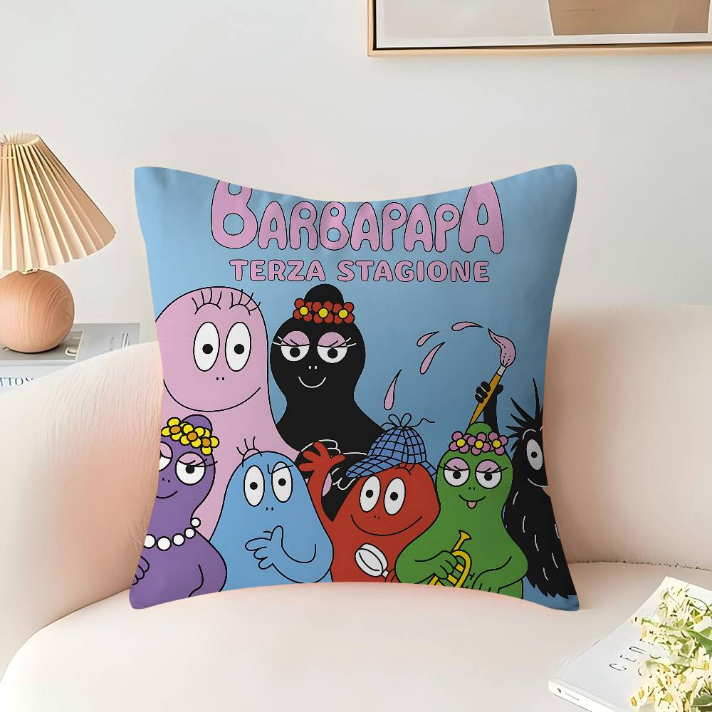 Les Barbapapa Familie Pillow Covers Cartoon Sofa Decorative Home Double-sided Printing Short Plush Cute Cushion Cover