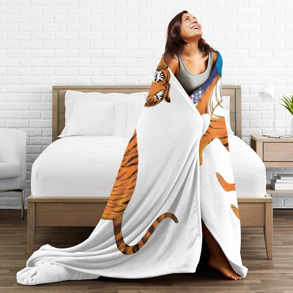 The Tiger Who Came to Tea Blankets Velvet Print Cartoon Book Breathable Thin Throw Blankets for Office