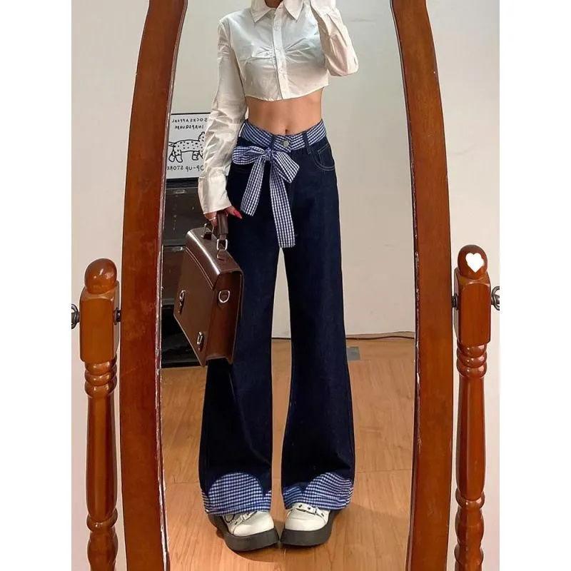 

Plaid Patchwork Wide-Leg High-Waist Jeans Small