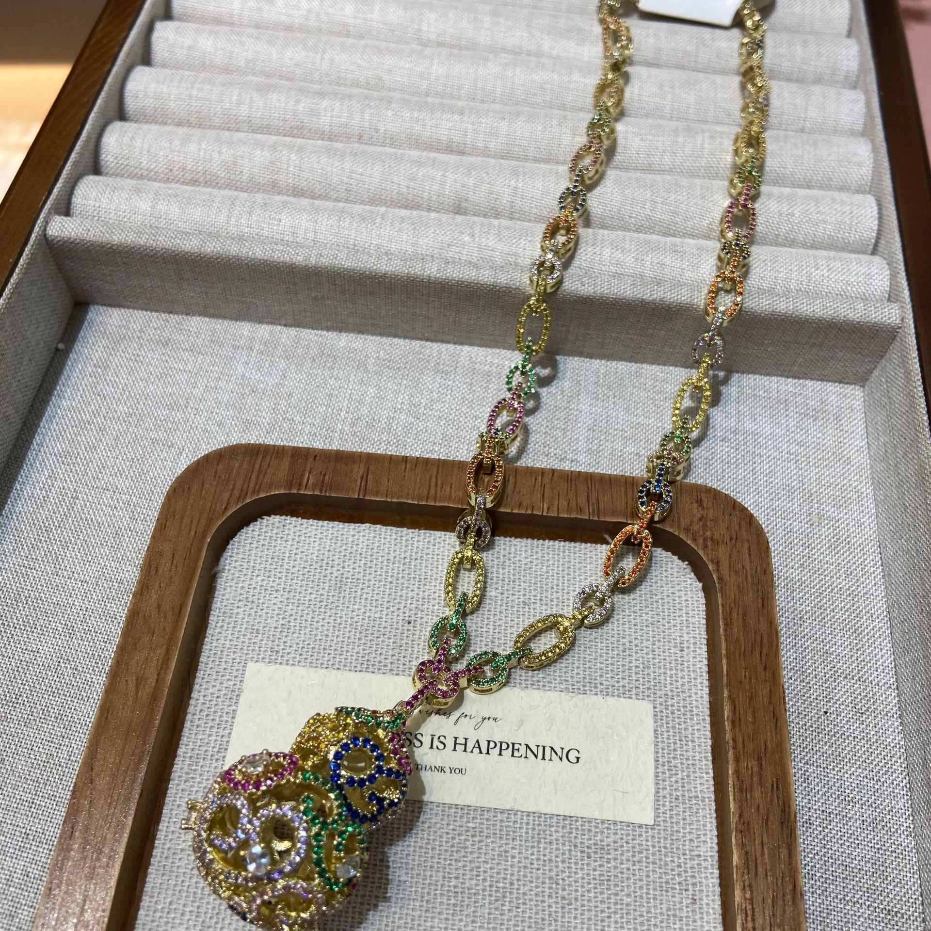 Hollow Gourd Auspicious Color Pattern Heavy Industry Micro-Inlaid Palace Style New Chinese Niche Earrings Necklace Set