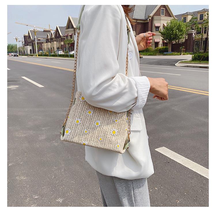 SCIONE Letní slaměná tkaná taška 2020 Nová dámská crossbody taška Western Styl All-match Chain Woven Crossbody taška na jedno rameno